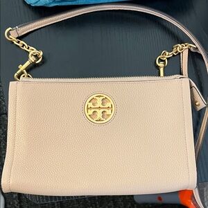 Tory Burch Carson Devon Sand Crossbody Bag with Gold Accents